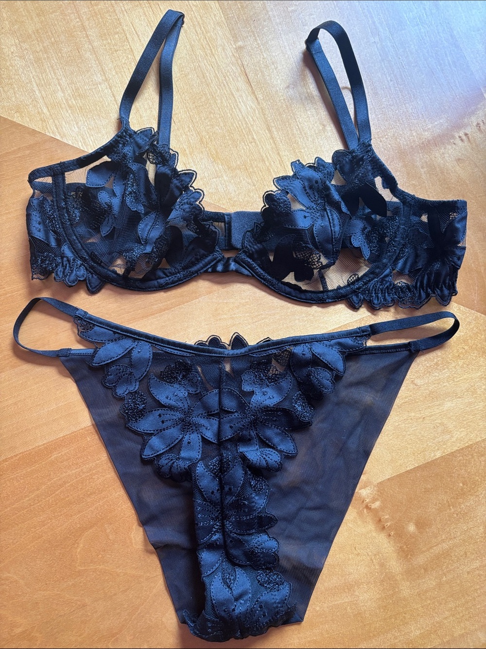 Victoria’s Secret Black Floral Lace Underwire Bra & Bikini Set